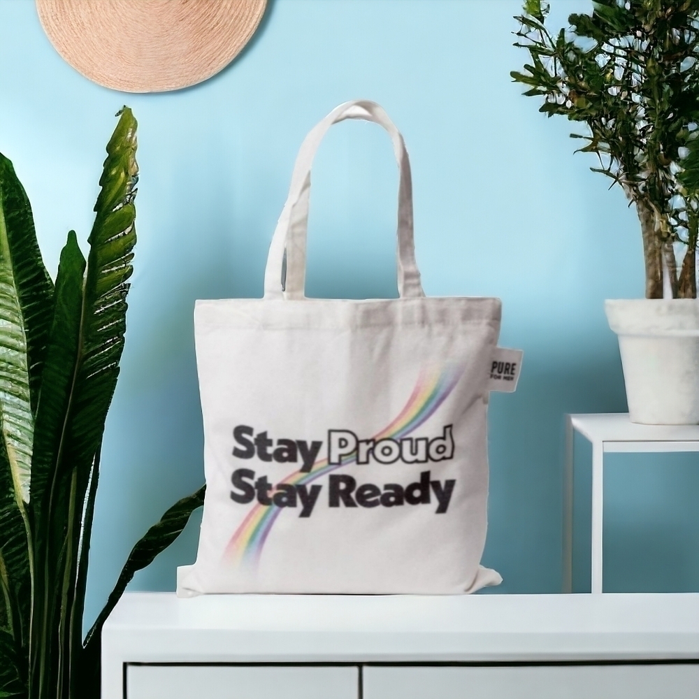 Pure For Men "Stay Proud Stay Ready" Market Tote NWOT 14.5×15"